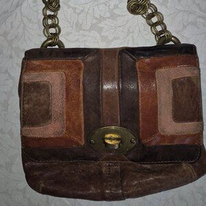 Fossil Cori Mini Flap Retro Patch Shoulder Handbag Bag Leather Brass Gold Chain